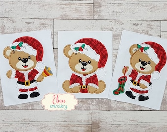 Christmas Teddy Bear Santa Applique - Embroidery Machine Design (4x4 5x4 5x7 5x8 6x10 7x12)