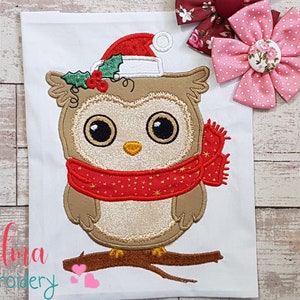 Christmas Santa Owl Applique - Machine Embroidery Design (Digital Download)