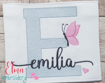Butterfly Monogram Letter E Machine Embroidery Design (Digital Download)