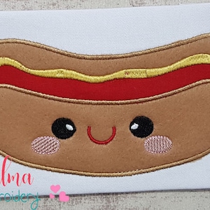 Happy Hot Dog - Applique - Pancho Embroidery - 4x4 5x4 5x7 5x8 6x10 7x12 - Machine Embroidery Pattern - Hot Dog Embroidery
