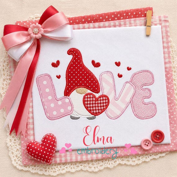 Applique Gnome Valentines Day