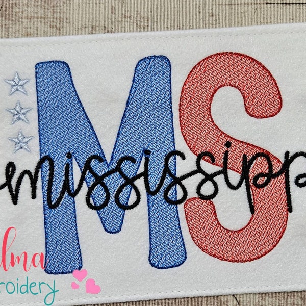 Mississippi MS Stars -  Machine Embroidery Design - Rippled Stitch - Mississippi Embroidery - 4x4 5x4 5x7 5x8 6x10 7x12 - Mississippi Team