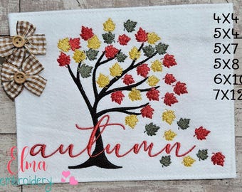 Diseño de bordado a máquina con hojas de árbol otoñal (descarga digital)