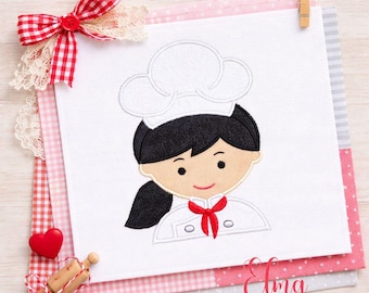 Girl Chef Applique Embroidery Design (Digital Download)
