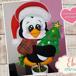 Penguin Christmas Tree ITH Embroidery Design (5x7 6x10 7x12) (Digital Download)