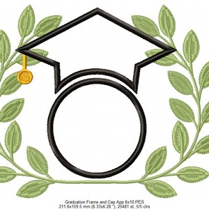 May include: A black graduation cap with a gold tassel sits atop a circle, surrounded by a green laurel wreath. The circle is blank, ready for personalization.