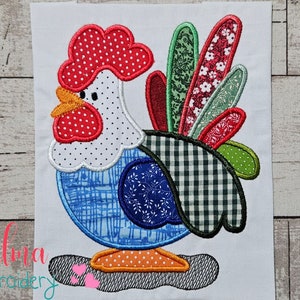 Colorful Rooster Applique - Machine Embroidery Design (Digital Download)