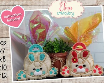 Bunny Easter Egg Basket ITH Applique - Machine Embroidery Design (Instructions Included)