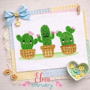 Wzór haftu „Cactus Trio” na koszulki (do pobrania w wersji cyfrowej)