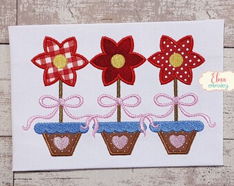 Spring Flowers Vase Applique: Machine Embroidery Design (Digital Download)