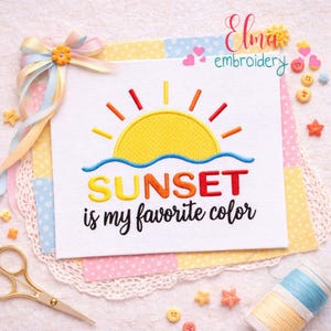 Sunset Quote Appliqué Embroidery Design: Summer Beach Coastal Home Decor (Digital Download)