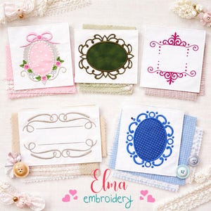 Colección de marcos para bordado: 50 bordes de monogramas, elegantes marcos florales vintage (descarga digital)