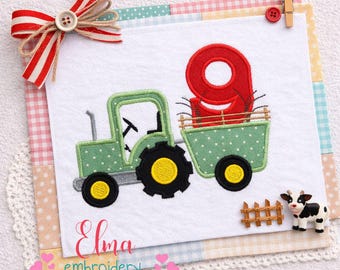 Tractor Number 9 Applique Embroidery Design Farm Boy (Digital Download)