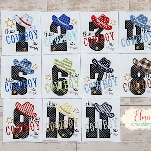 Este Cowboy tem 1-11 Conjunto de Aniversário Números 1-11 - Apliques - 4x4 5x5 6x6 7x7 - Design de Bordado à Máquina - Bordado de Cowboy de Aniversário