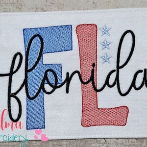 Florida FL Stars - Rippled - 4x4 5x4 5x7 5x8 6x10 7x12 - Machine Embroidery Design - Florida State Embroidery - 4th of July Embroidery