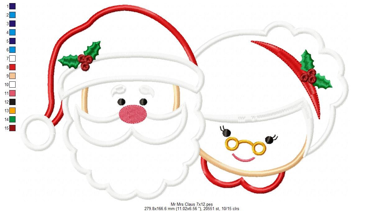 サンタさん＆ミセスのアップリケ - クリスマスの機械刺繍デザイン