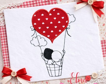 Heart Hot Air Balloon Appliqué Machine Embroidery Design: Romantic Decor (Digital Download)