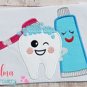 Escove os dentes - Design de bordado à máquina - Apliques - Bordado de dentista - 4x4 5x4 5x7 5x8 6x10 7x12 - Bordado higienista dental