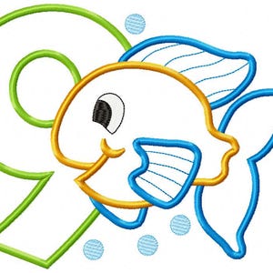 Fish Number Embroidery Designs Bundle: Ocean Birthday Applique (Digital Download) image 10