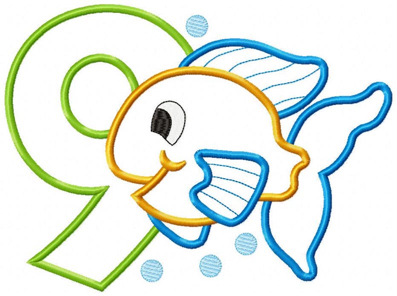 Fish Number Embroidery Designs Bundle: Ocean Birthday Applique (Digital Download) image 10