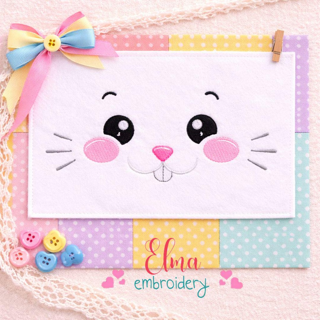Bunny Face Embroidery Design: Easter Rabbit Satin Stitch Appliqué ...
