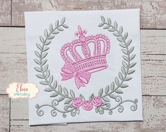 Princess Tiara Embroidery Design: Floral Frame Fill Stitch (4x4, 5x5, 6x6, 7x7) (Digital Download)
