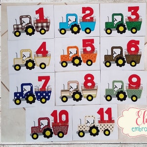 Farm Tractor Birthday Numbers - set of 1-11 - Applique - 5x7 6x10 7x12 - Machine Embroidery Design - Birthday Embroidery - Tractor Applique