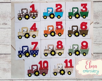 Traktor Geburtstag Zahlen Applikation: Maschinenstickerei (5x7 6x10 7x12)