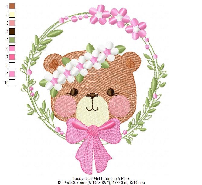 Bear Girl with Flowers Machine Embroidery Design Applique | Etsy