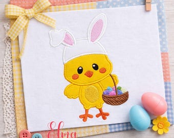 Ostern Küken Hase Applikation Stickdatei Küken mit Korb (Digitaler Download)