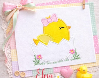 Chick in Egg Applique Embroidery Design Easter Baby Girl (Digital Download)