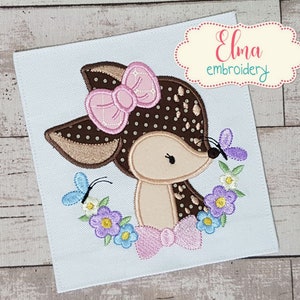 Doe Flowers - Little Deer - Machine Embroidery Design - Applique Embroidery - Animal Embroidery - 4x4 5x5 6x6 7x7