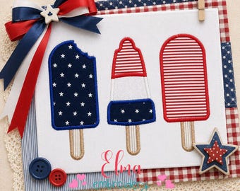 Patriotic Popsicle Applique Embroidery Design 4th of July File (Digital Download)