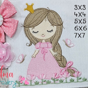 Little Princess - Fill Stitch - 3x3 4x4 5x5 6x6 7x7 - Machine Embroidery Design - Princess Embroidery - Baby Girl Designs - Girl with Flower