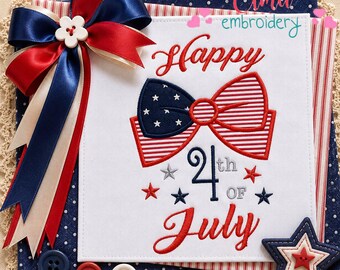 Happy 4th of July Bow Applique Embroidery Design (Digital Download)