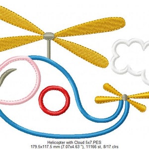 Helicopter and Cloud - Applique Embroidery Design - 4x4 5x4 5x7 5x8 ...