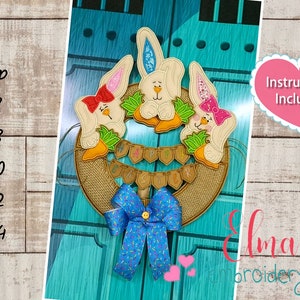 Easter Bunny Wreath ITH Applique: Machine Embroidery Design (5x7 6x10 7x12 8x12)