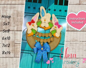 Corona de conejito de Pascua con aplique ITH: Diseño de bordado a máquina (5x7, 6x10, 7x12, 8x12)