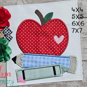 Sweet Teacher Apple - Applique - 4x4 5x5 6x6 7x7 - Machine Embroidery Design - School Embroidery - Back to School Embroidery Apple Applique