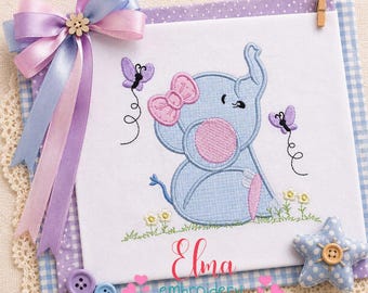 Elephant Girl Applique Machine Embroidery Design Nursery Pattern (Digital Download)