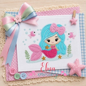 Mermaid Girl Applique Machine Embroidery Design (Digital Download)
