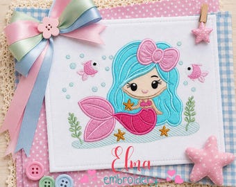 Mermaid Girl Applique Machine Embroidery Design (Digital Download)