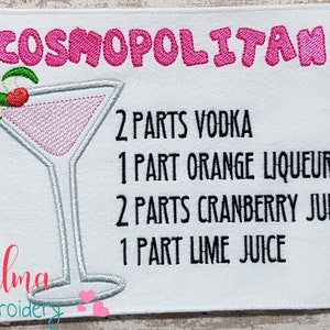 Cosmopolitan Recipe Applique: Kitchen Embroidery Design (5x7 5x8 6x10 7x12) (Digital Download)