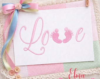 Love Baby Feet Embroidery Design: Newborn Nursery Decor (Digital Download)