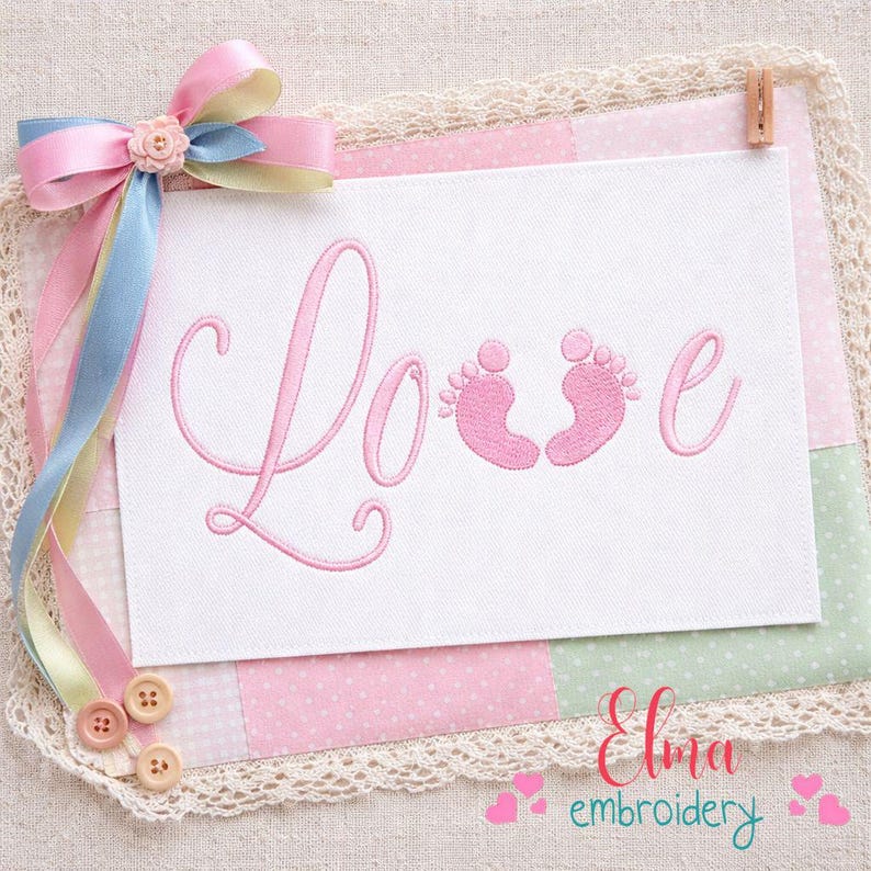 Love Baby Feet Embroidery Design: Newborn Nursery Decor (Digital Download) image 1