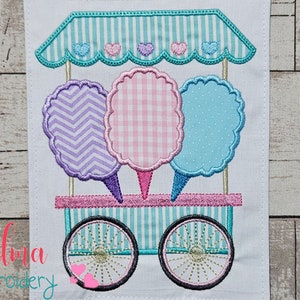 綿菓子車 - アップリケ - キャンディ刺繍 - 4x4 5x4 5x7 5x8 6x10 7x12 - 機械刺繍デザイン - 綿菓子刺繍