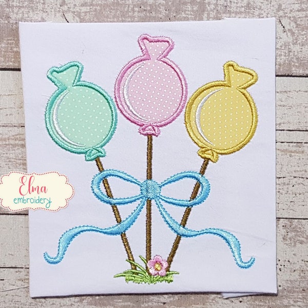 Three Lollipops with Bow - Applique - Candy Embroidery - 4x4 5x5 6x6 7x7 - Machine Embroidery Design - Lollipop Candy embroidery