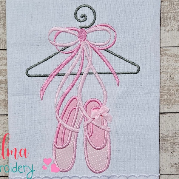 Ballerina Shoes and Hanger - Applique - 4x4 5x4 5x7 5x8 6x10 7x12 - Machine Embroidery Design - Ballerina Applique - Ballet Embroidery