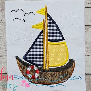 Sail Boat - Applique - 4x4 5x5 6x6 7x7 - Machine Embroidery Design - Boat Embroidery - Sailor Embroidery - Sail Boat Applique