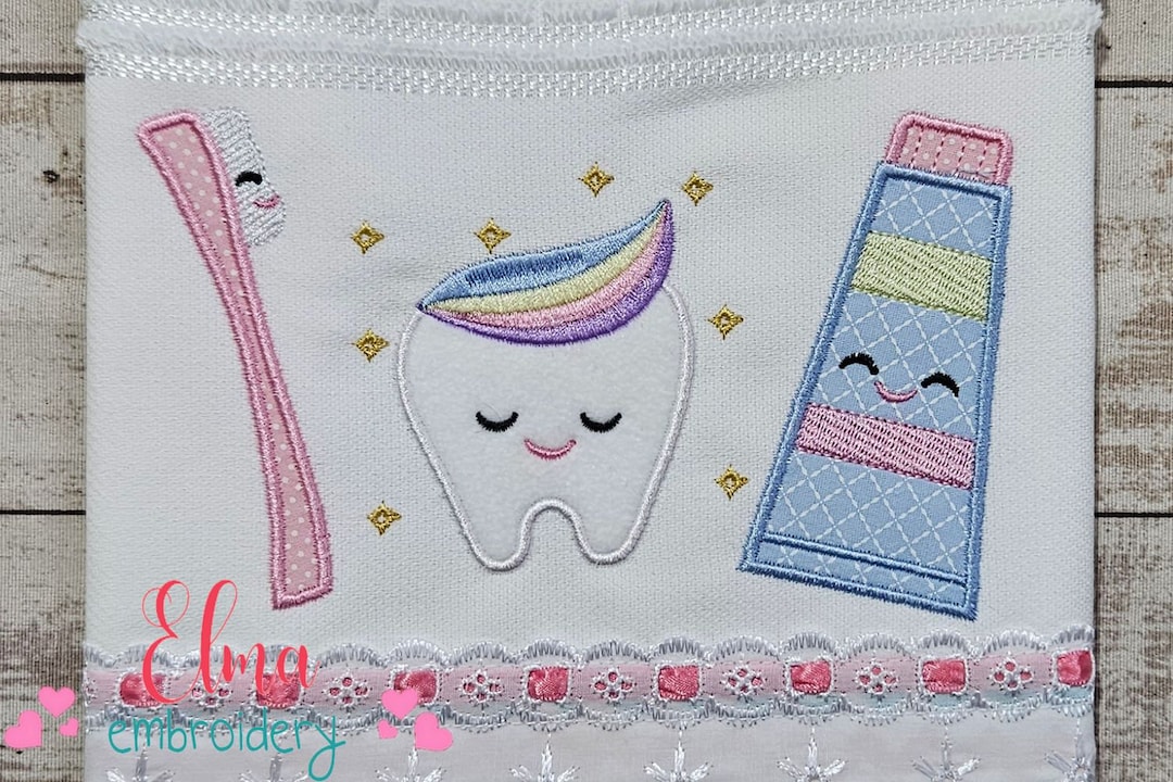 Brush, Teeth and Tooth Paste Machine Embroidery Design Applique Dentist